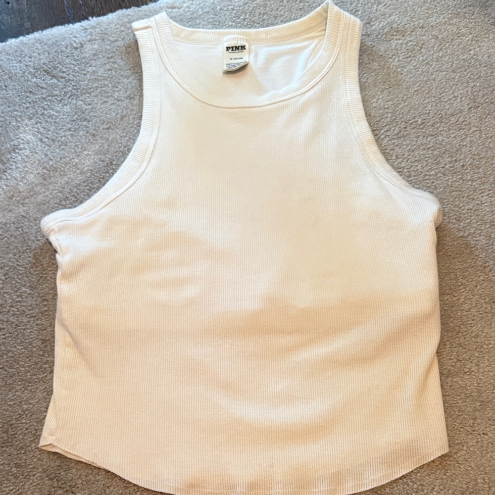 PINK Victoria's Secret White Ribbed Tank Top